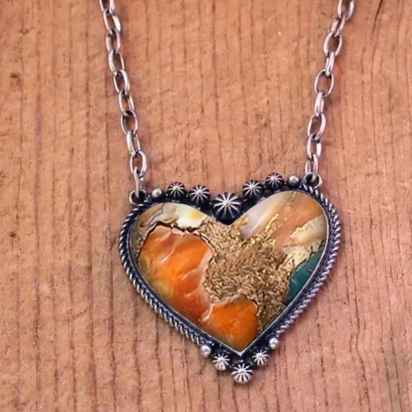 2/30$ Or 3/$35 Heart-Shaped Preppy Silver Necklace with Multicolor Stone (#0128) - Picture 1 of 5